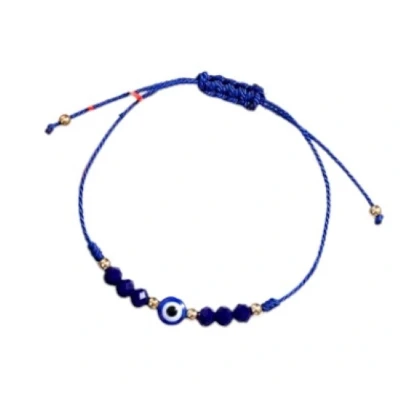 Afbeelding van Geluksarmband geluksbrenger boze oog evil eye kabbalah nazar touw edelsteen blauw