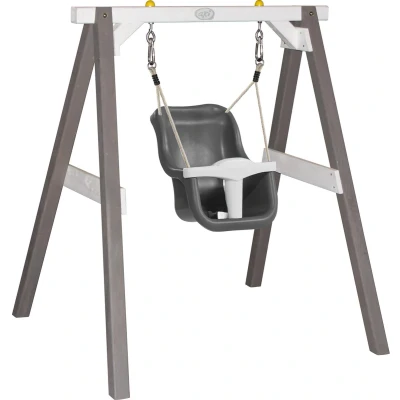Afbeelding van AXI Baby Schommel in Grijs/Wit Met Zitje FSC hout Babyschommel voor kindjes van 9 36 maanden 4 grondankers