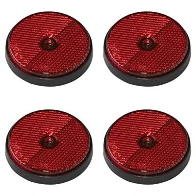 Afbeelding van 4 stuks reflectoren rood rond hanger kattenoog reflector vrachtwagen caravan personenauto 60mm