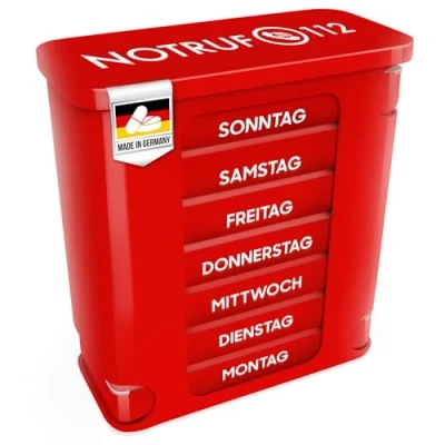 Afbeelding van Kerpers® Tablettenbox 7 dagen, Made in Germany, pillendoos met 4 vakken, &#039;s ochtends middags nachts, medicijnbox voor tabletten en supplementen (1 stuk, rood)