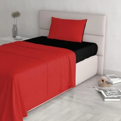 Afbeelding van Italian Bed Linen Natural Color beddengoedset, 100% katoen, rood/zwart, afzonderlijk
