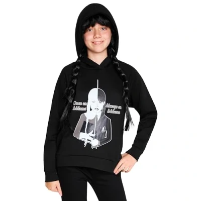 Afbeelding van Wednesday Sweatshirt voor meisjes woensdag Addams Comfortabele hoodie Kleding tienermeisjes en 7 16 jaar, Zwart/Addams, 8 Jaren