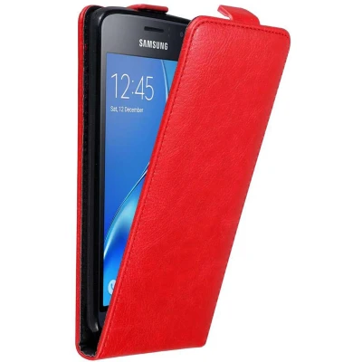 Afbeelding van Cadorabo Hoesje geschikt voor Samsung Galaxy J1 2016 in APPEL ROOD Beschermhoes Flip Case Cover magnetische sluiting