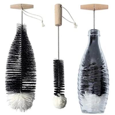 Afbeelding van Grunda Set van 2 35 cm flessenborstel, reinigingsborstel, compatibel met SodaStream glazen flessen, wolkop voor babyflessen, Pet Flashe bruisflessen, krasvrije reiniging drinkflessen