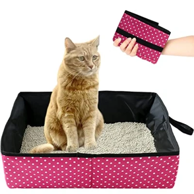 Afbeelding van kattentoilet, draagbare kattenbak, reis opvouwbaar voor kitty, waterdicht, eenvoudig te reinigen, nuttig kattentoilet huisdieren, reizen, outdoor, camping, thuisgebruik, roze