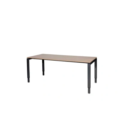 Afbeelding van Domino bureau, hoogte instelbaar (62 85cm) met 180x80cm &#039;zwevend&#039; havana/ kersen licht 25mm blad en zwart (RAL9005) N poot frame