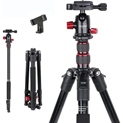 Afbeelding van ZOMEI M5 camerastatief monopod, 140 cm mobiele telefoon statief, compact aluminiumlegering reisstatief met telefoonhouder, kogelkop en statieftas