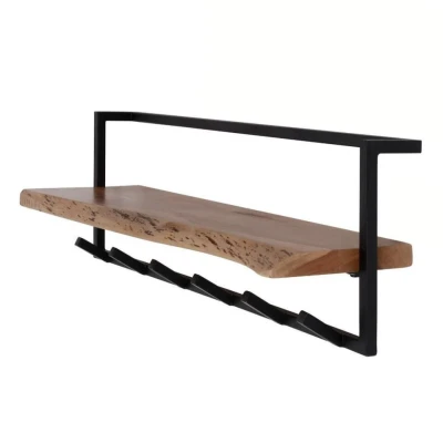 Afbeelding van Fraaai Woody kapstok metaal met plank en 6 haken Hout