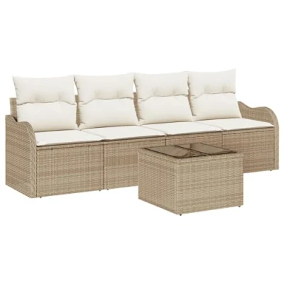 Afbeelding van vidaXL 5 Delige Tuin Sofa Set met Kussens Beige Poly Rattan