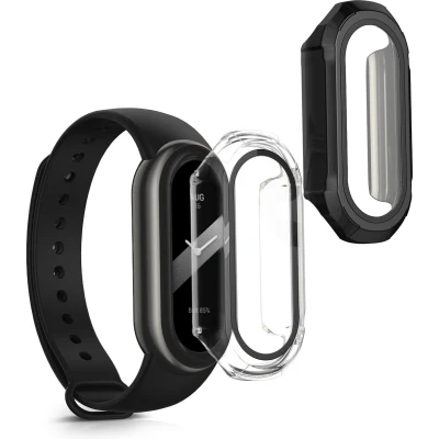 Afbeelding van kwmobile 2x cover geschikt voor Xiaomi Mi Band 8 Fitnesstracker van gehard glas en kunststof frame set transparant / zwart