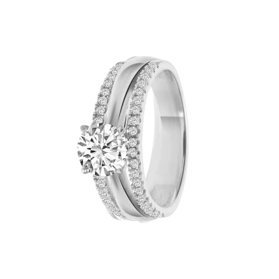 Afbeelding van Lucardi Dames Ring met zirkonia Cadeau Echt Zilver Zilverkleurig
