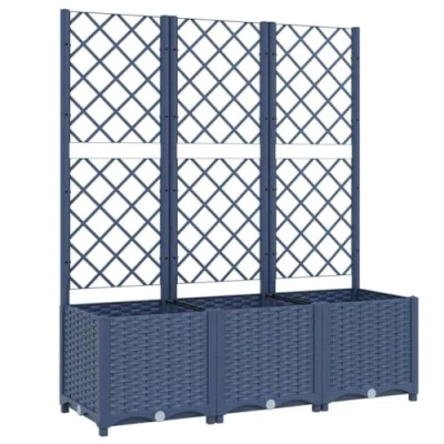 Afbeelding van vidaXL plantenbak met latwerk 120x40x136 cm polypropeen blauwgrijs, planten bak, bloem bloembed, bloembak, bloemenperk,