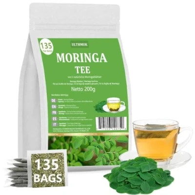 Afbeelding van ULTHMOK Moringa Blad Thee 200g, 100% Natuurlijk, Zonder Toevoegingen, Kruidenthee Zakjes Voor Gezond Genot, 135 Zakken