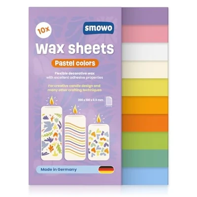 Afbeelding van Smowo® 10 pastel wasplaten 20 x cm voor het vormgeven, decoreren en versieren van kaarsen decoratieve was knutselen kaarsenplaten waxplaten