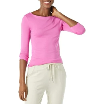 Afbeelding van Amazon Essentials Women&#039;s T shirt met driekwartmouwen, stevige boothals en slanke pasvorm, Helderroze, XS