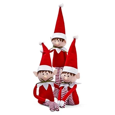 Afbeelding van THE TWIDDLERS 3 Pluche Kerstelfen, 48cm Zittende Elf, Traditionele Kerstversieringen, Decoratie
