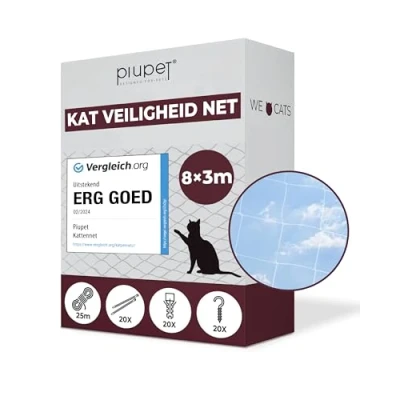 Afbeelding van PiuPet® Kattennet transparant Balkonnet ideaal voor uw kat balkon &amp; raam incl. kabelbinders bevestigingstouw (8 x 3 m)