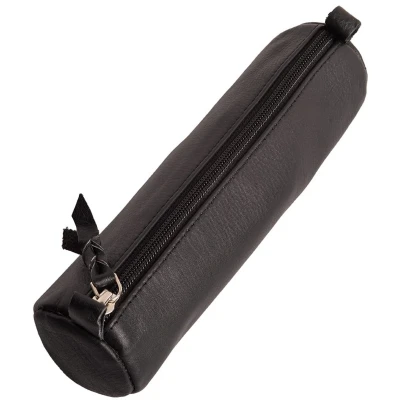 Afbeelding van Anders lederen etui pennenetui met ritssluiting, Zwart rond, tasorganizer