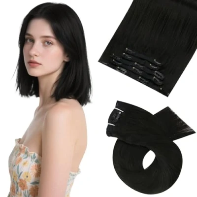 Afbeelding van Moresoo Remy human hair Clip in extensions Kleur #1b Natuurlijk zwart 30 cm / 70 g 5 stuks
