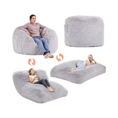 Afbeelding van VEVOR Bean Bag Bed Sofa Convertible Volwassene Grijs Queen Size