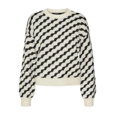 Afbeelding van VERO MODA Dames Vmlara Ls O hals pullover Ga Boo Rep gebreide trui, Berch/Detail: w. Black Wave Pattern, L