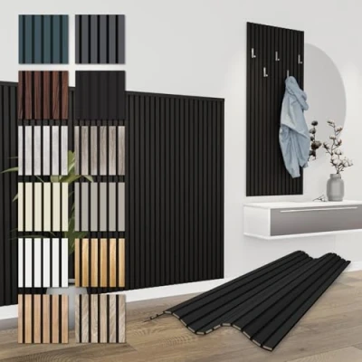 Afbeelding van HEXIM APH12 Black Edition Akoestische panelen, 0,83 m², flexibele lamellenwand, hout, MDF, 138,5 x 60 cm, wandpanelen, lamellenbekleding, binnendecoratie, geluidsisolerend (1 paneel,