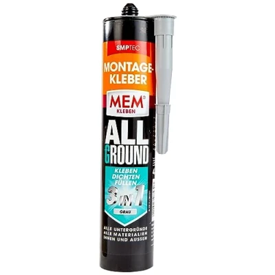 Afbeelding van MEM Montagelijm all ground 3 in 1, om te lijmen, dicht en vullen, grijs, water uv bestendig, voor bijna alle ondergronden, oplosmiddelvrij, 430 g patroon