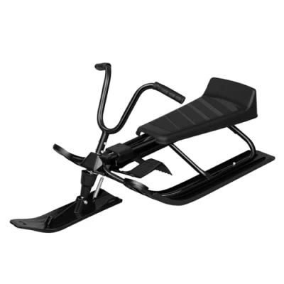 Afbeelding van Laneetal Slee voor kinderen, snowracer stalen frame, sneeuwslee, trekkoord, zitting van PP, antislip stuur, zwart