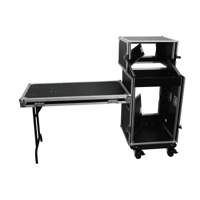 Afbeelding van Roadinger flightcase 19 inch dj met tafel op wielen