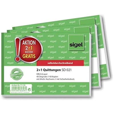 Afbeelding van Sigel T1178 Kwitanties DIN A6 liggend Aantal paginas: 40 3 stuk(s)