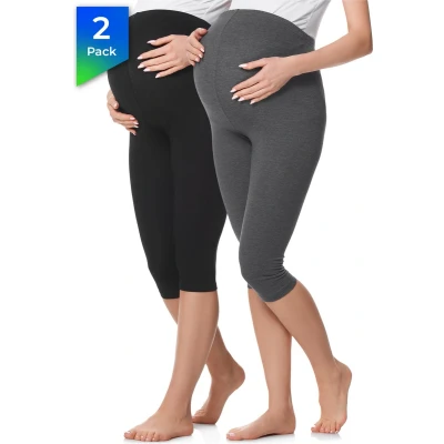 Afbeelding van BE Mammy Dames Leggings Zwangerschapskleding Capri Katoen BE20 229 LE 2P 2Pack Zwart/Donkermelange 4XL