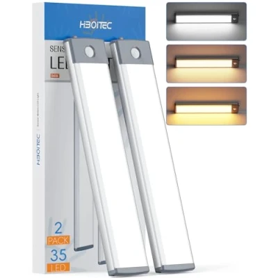 Afbeelding van HIBOITEC Bewegingssensor kastverlichting 3 kleurtemperatuur traploos dimmen, kastlicht USB oplaadbare kledingkast 35 LED draadloos onder stick on keukentrap gang (2 stuks)