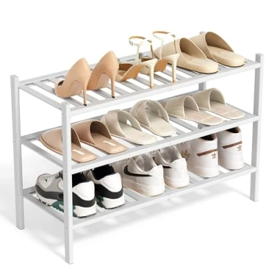 Afbeelding van BAM BOO BOX Bamboe Schoenenrek 2 Niveau Schoenen Organizer 68 x 28 46 cm Shoe Rack Bamboerek Schoenenkast Schoenenstandaard ideaal voor Hal, Woonkamer en Gang (Wit)