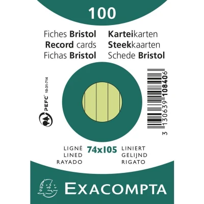 Afbeelding van Pak 100 steekkaarten in folie bristol gelijnd niet geperforeerd 74x105mm, Groen