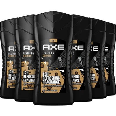 Afbeelding van 6er Pack Axe Douchegel 3in1 &quot;Leather &amp; Cookies&quot; Lichaam/Gezicht/Haar 250 ml