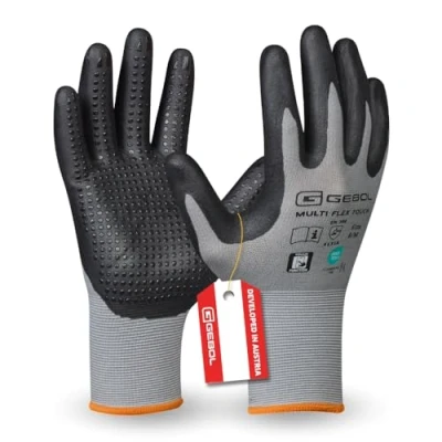 Afbeelding van Gebol Multi Flex Touch Werkhandschoenen voor touchscreen, nitrilhandschoenen met noppen heren, maat L (maat 9), grijs, 1 paar