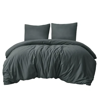Afbeelding van Aisbo Beddengoed 200 x 220 cm, 3 delig, grijs, dekbedovertrek met kussensloop, microvezel, ritssluiting, zacht en strijkvrij