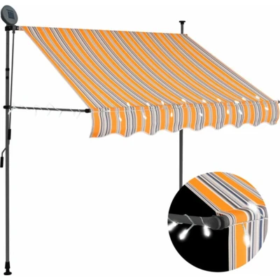 Afbeelding van vidaXL Luifel handmatig uitschuifbaar met LED 150 cm geel en blauw