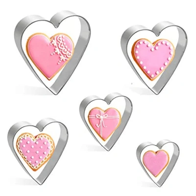Afbeelding van Heart Cookie Cutter Set 5 STUKS Hartvormige Cutters Roestvrijstalen Koekjesdeegvormpjes voor Valentijnsdag