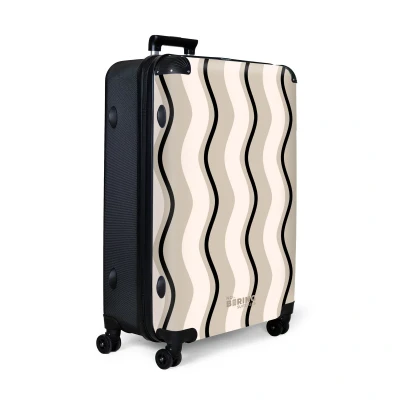 Afbeelding van NoBoringSuitcases.com® Koffer groot Reiskoffer lichtgewicht Verticale golven in crème tinten Rolkoffer met 4 wielen Grote trolley XL 98 liter bagage