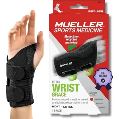 Afbeelding van Mueller Green Line polsbandage, zwart, rechts, L/XL