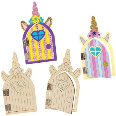 Afbeelding van Baker Ross Eenhoorn Feeëndeur Houten Knutselset Set van 4, Knutselspullen voor Kinderen (FC390)
