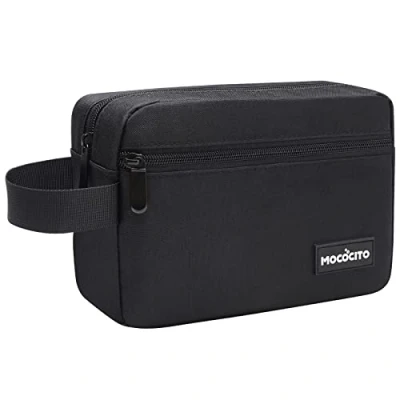 Afbeelding van MOCOCITO Toilettas voor Heren, Canvas Reistoilettas Make Up Tas Organizer om op te Hangen Waterbestendige Scheertas Toiletartikelen Accessoires (Basis, Zwart)