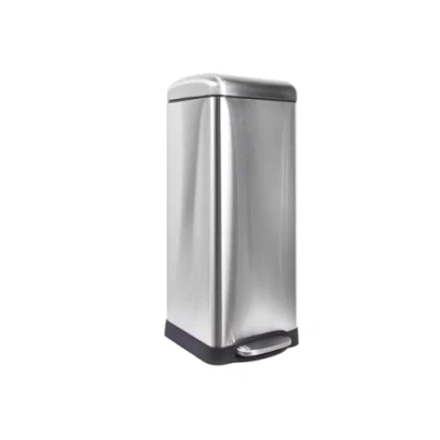 Afbeelding van Perel metalen pedaalemmer met uitneembare emmer, solide voet en antislippedaal, ideaal voor thuis op kantoor, inhoud 30 liter, vierkant 68 x 28 34 cm, grijs geborsteld metaal