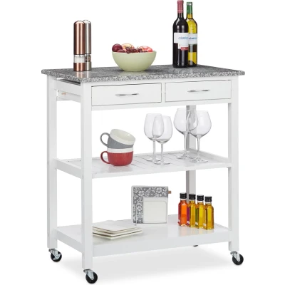 Afbeelding van Relaxdays keukentrolley wit serveerwagen roltafel trolley werkblad wielen