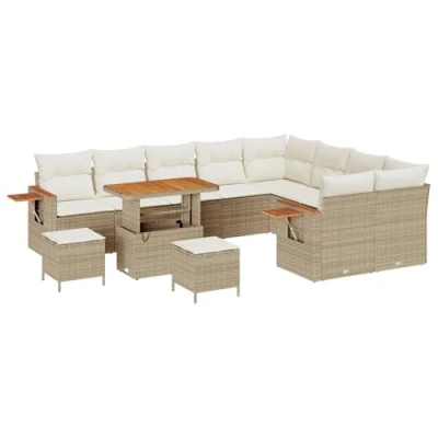 Afbeelding van vidaXL 12 Delige Tuin Sofa Set met Kussens Beige Poly Rattan Acacia
