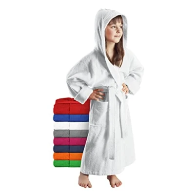 Afbeelding van Arus Kinderbadjas, 100% Katoenen Badstof, met capuchon, Wit, 140