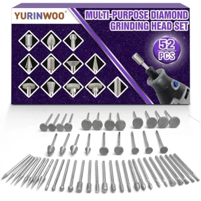Afbeelding van 52 stuks diamantfrezen, compatibel met Dremel schuuropzetstukken, roterende gereedschap, accessoires 1/8 inch (3 mm) schachtpasvorm voor steen, glas, keramiek snijden, slijpen, polijsten,