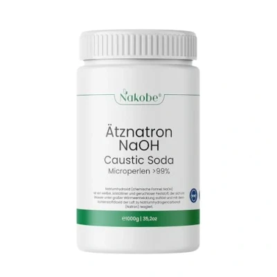 Afbeelding van Nakobe NaOH Natriumhydroxide, bijtende soda, 1 kg, microparels, &gt; 99% zuiverheid, ideaal voor zeepproductie en industrie, caustic laboratoriumkwaliteit