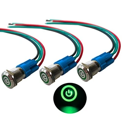 Afbeelding van QitinDasen 3 Stks Premium 12 mm Zelfsluitende vergrendeling Drukknopschakelaar, V/24 V 3A Auto Ontsteking Starter Schakelaar, Groen LED Licht Rvs IP66 Waterdichte Schakelaar met Socket Plug Wire